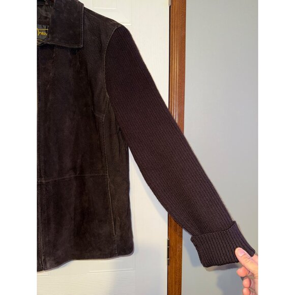 Fabio Vintage 90's Brown Suede Leather Full Zip Jacket With Ribbed Sleeves Sz L - Picture 5 of 14